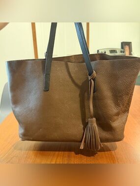 Origenes By David Luna Large Brown Pebbled Leather Tote Bag Handbag